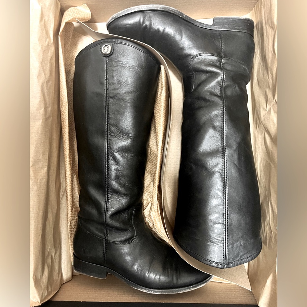 Frye Melissa Button 2 Black Leather Boots Size 7